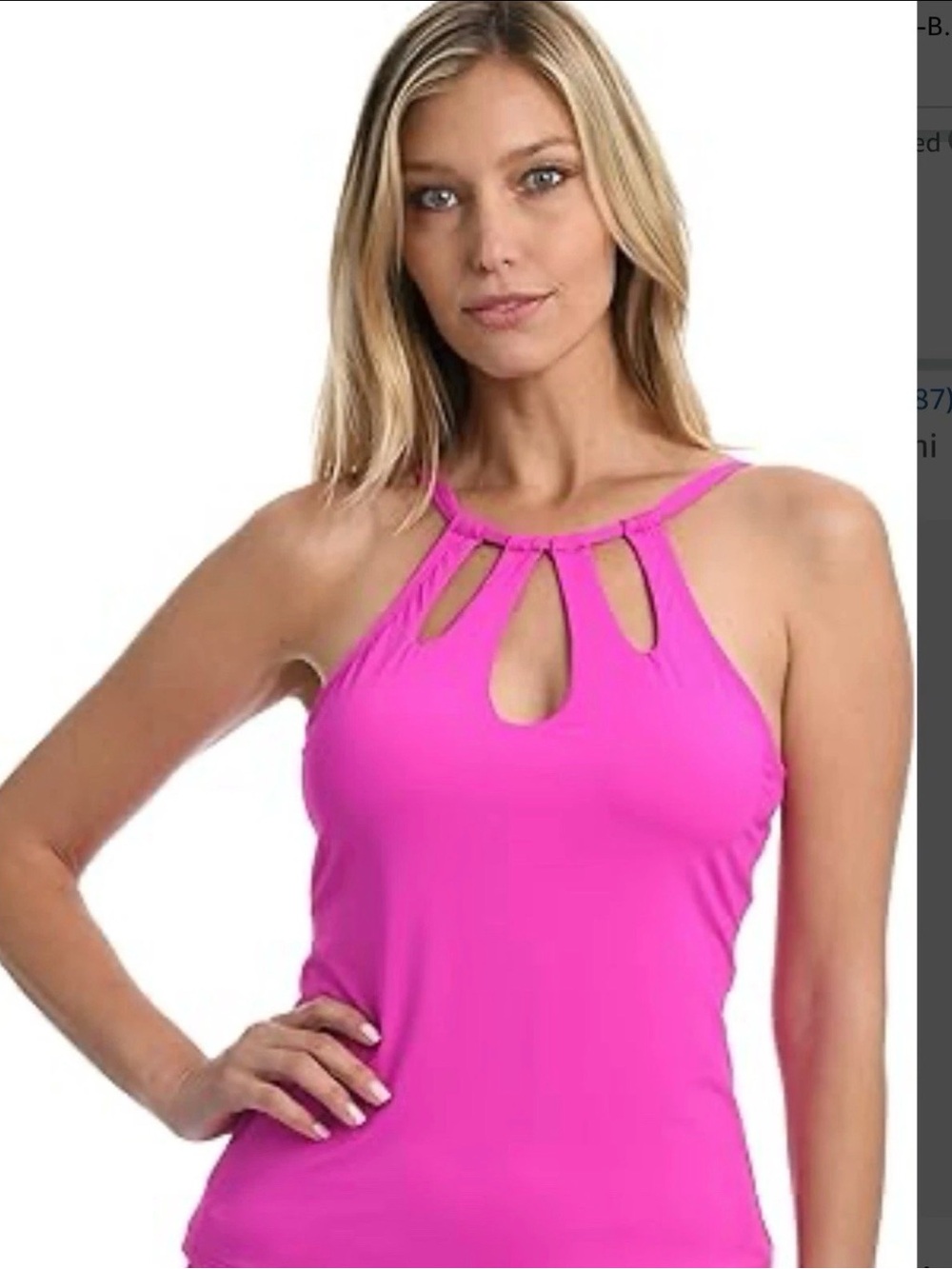 Bright Pink La Blanca Halter Keyhole Swim Tank Top and bikini bottom Size 12 New